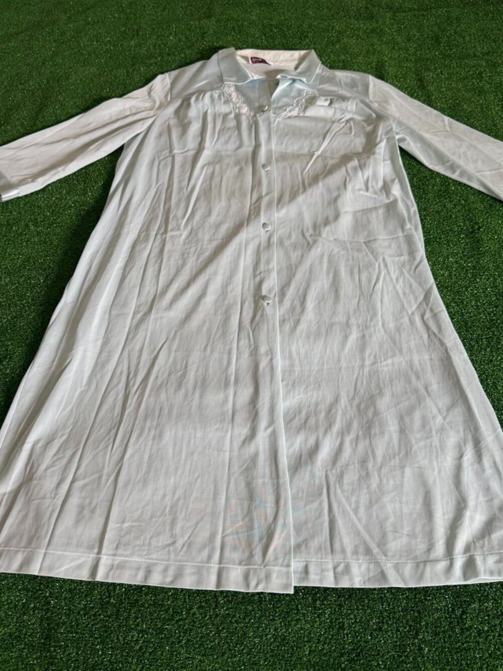 Vintage Vanity Fair Nylon Button Front Robe Duster Housecoat Floral Collar S USA